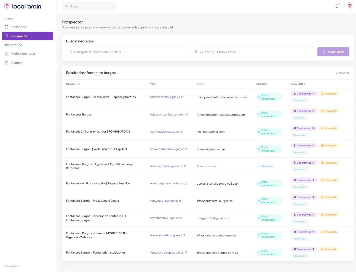 Herramienta de prospección IA SEO Local